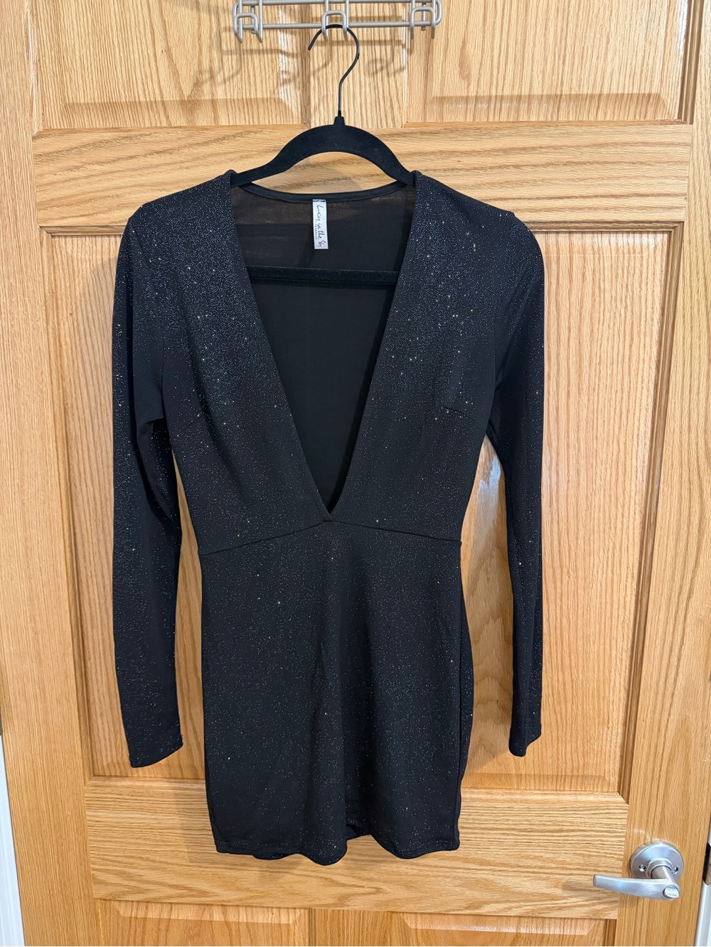 Lucy in the Sky Black Sparkle Deep V Mini Dress
